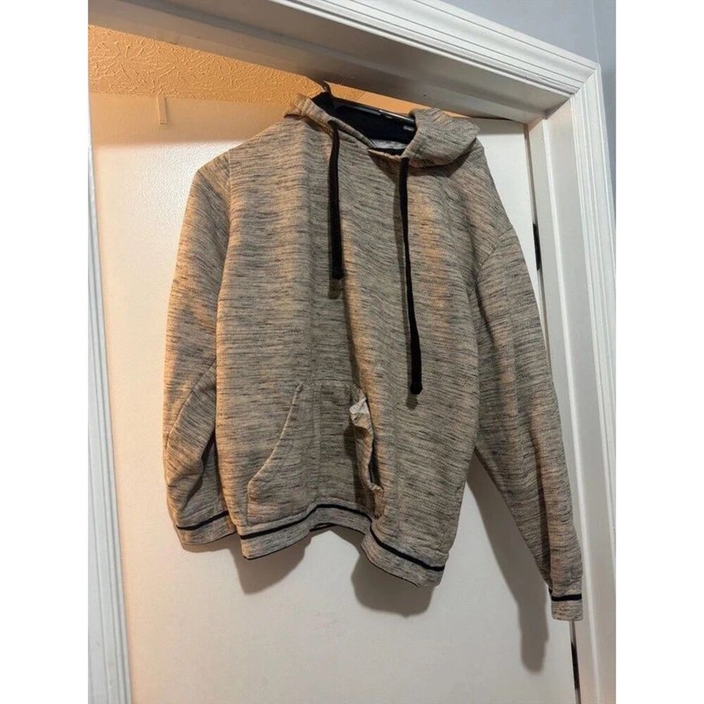 Gray Heather Pullover Hoodie Black Trim Size Large